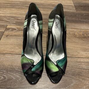 Women’s - Carlos Santana - Green Multicolor Peep Toe Heels